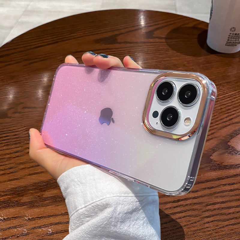 Suitable for apple 17promax single color mobile phone case iphone14 creative gradient glitter 15 acrylic protective cover