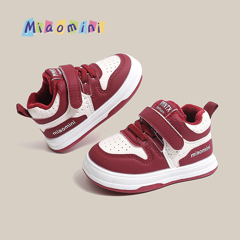 Winter new arrival: baby & toddler double-layer cotton shoes - girls' first walking shoes, leather upper with fleece lining, boys' waterproof sneakers, ages 1-3