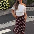 spring european and american cross-border  style chic fashion casual commute versatile slim-fit polka dot midi skirt