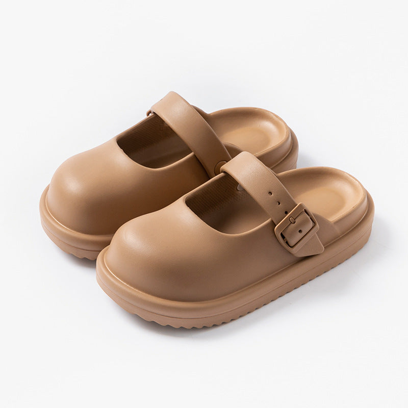 Women's Mary Jane hole shoes summer college simple versatile Birkencool slippers home wear solid color bag head slippers