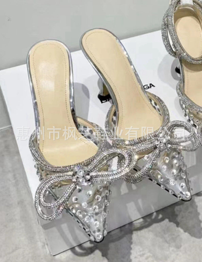 Personalizedfashion summer pointed toe toe sandals women's outweareasiest for match thin heel high heel half drag transparent super high heel