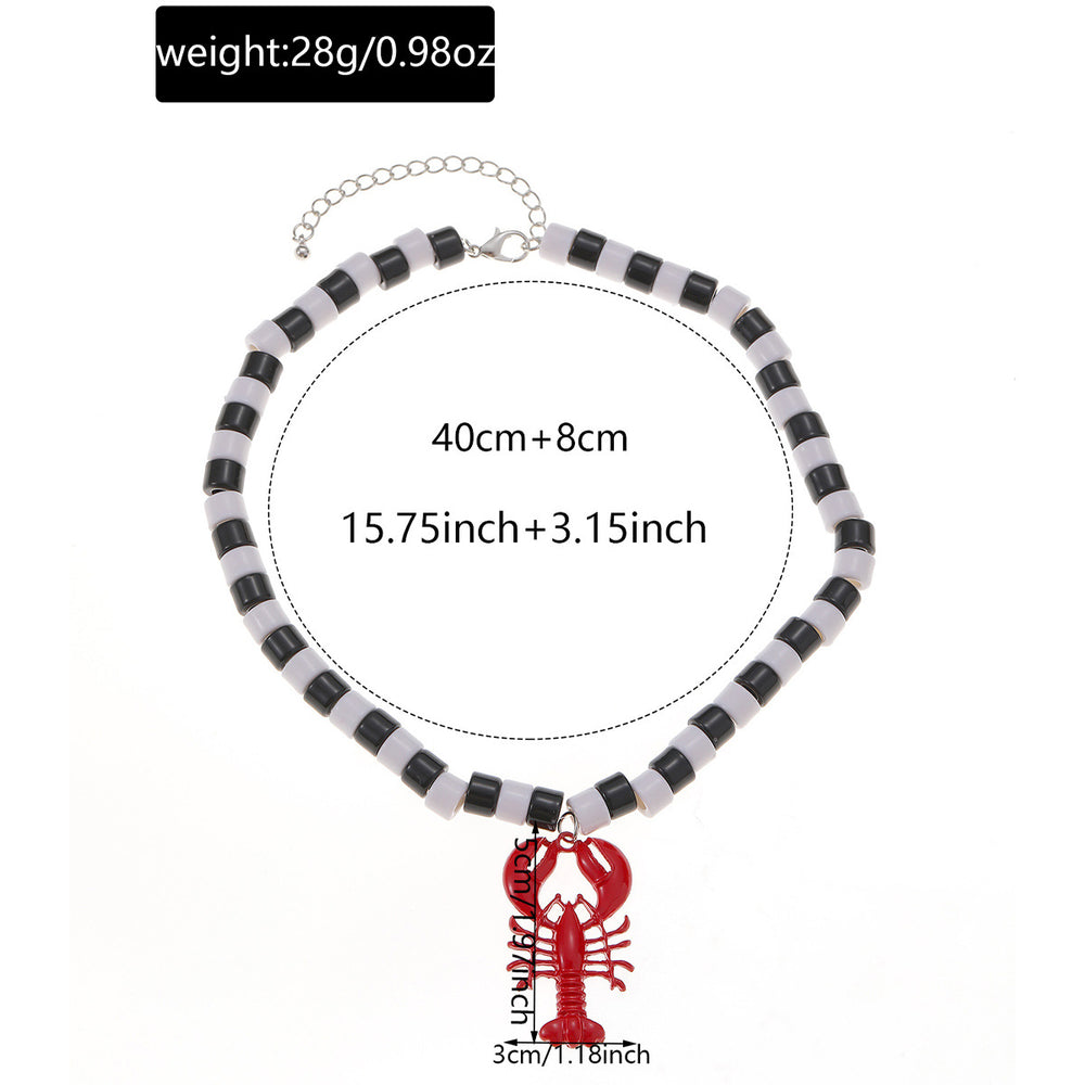 Crayfish pendant wholesale european and american cross-border hip beach necklace for women niche style black and white beaded high-end clavicle chain