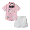 Summer new arrivals: fresh printed boys' summer outfit - trendy animal print two-piece shirt set for little men