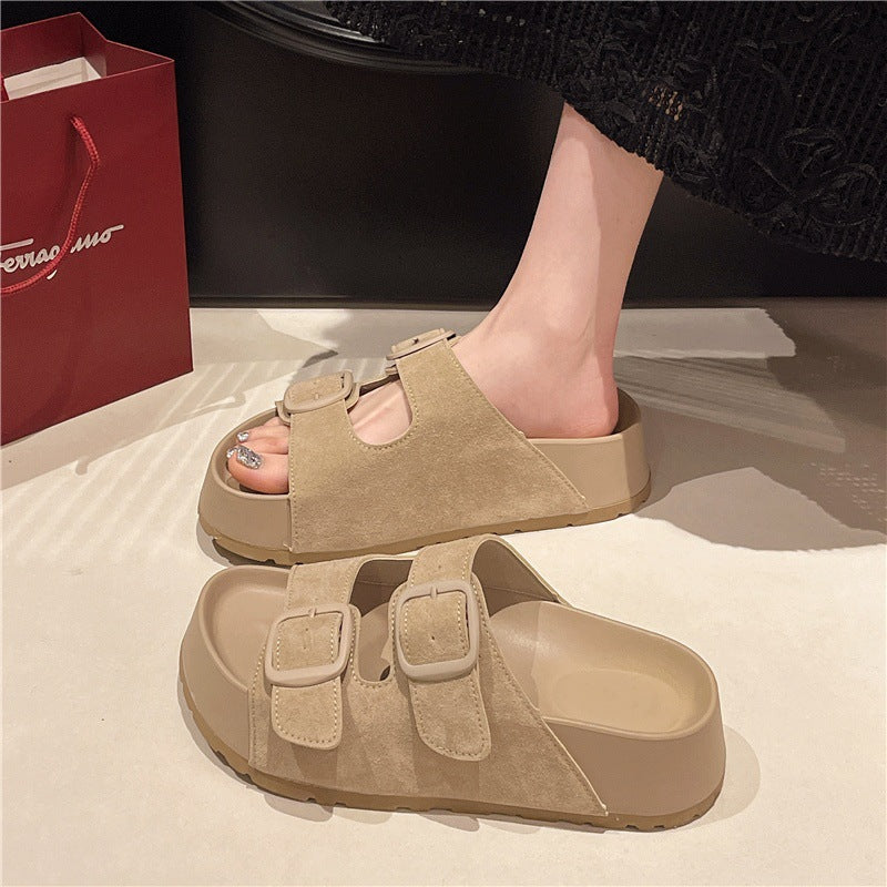 Popular retro thick sole slippers women 2026 summer new style outwear fashioneasiest for match one-line slippers bokensha sandals women