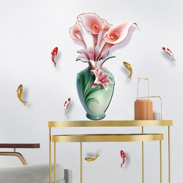 Three-dimensional simulation small vase living room study background wall sticker dining room background decoration wall wallpaper self-adhesive SK6135