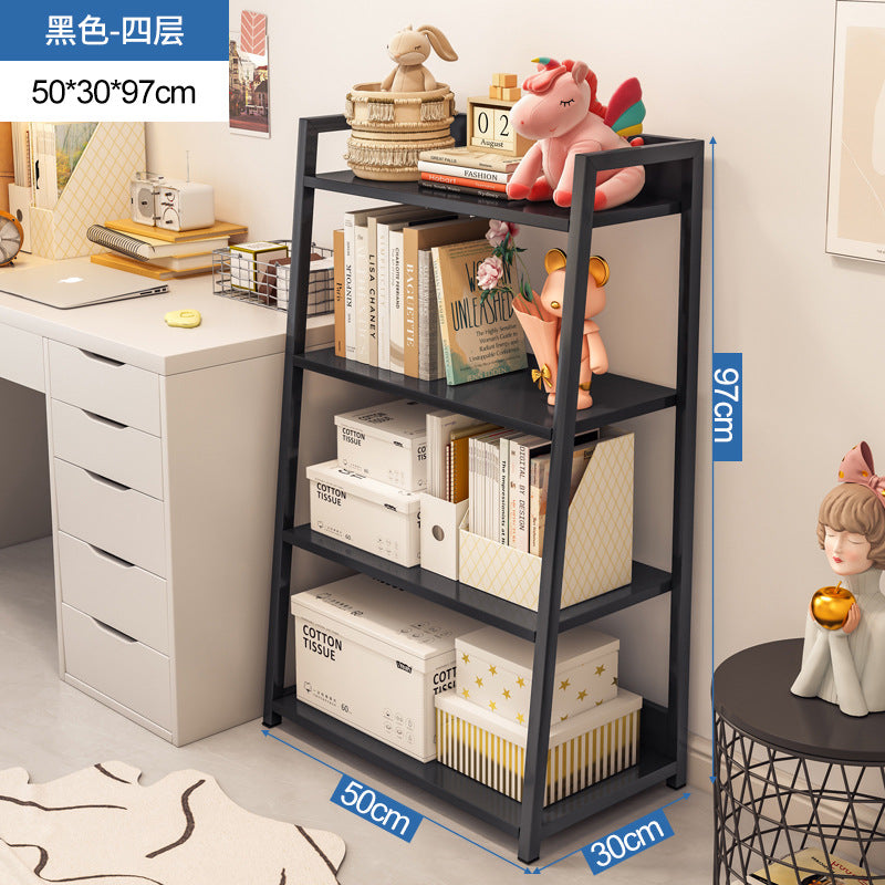 Bookshelf Floor-to-ceiling shelf Multi-layer against the wall Bedroom Home locker Wrought iron storage display Living room trapezoidal shelf