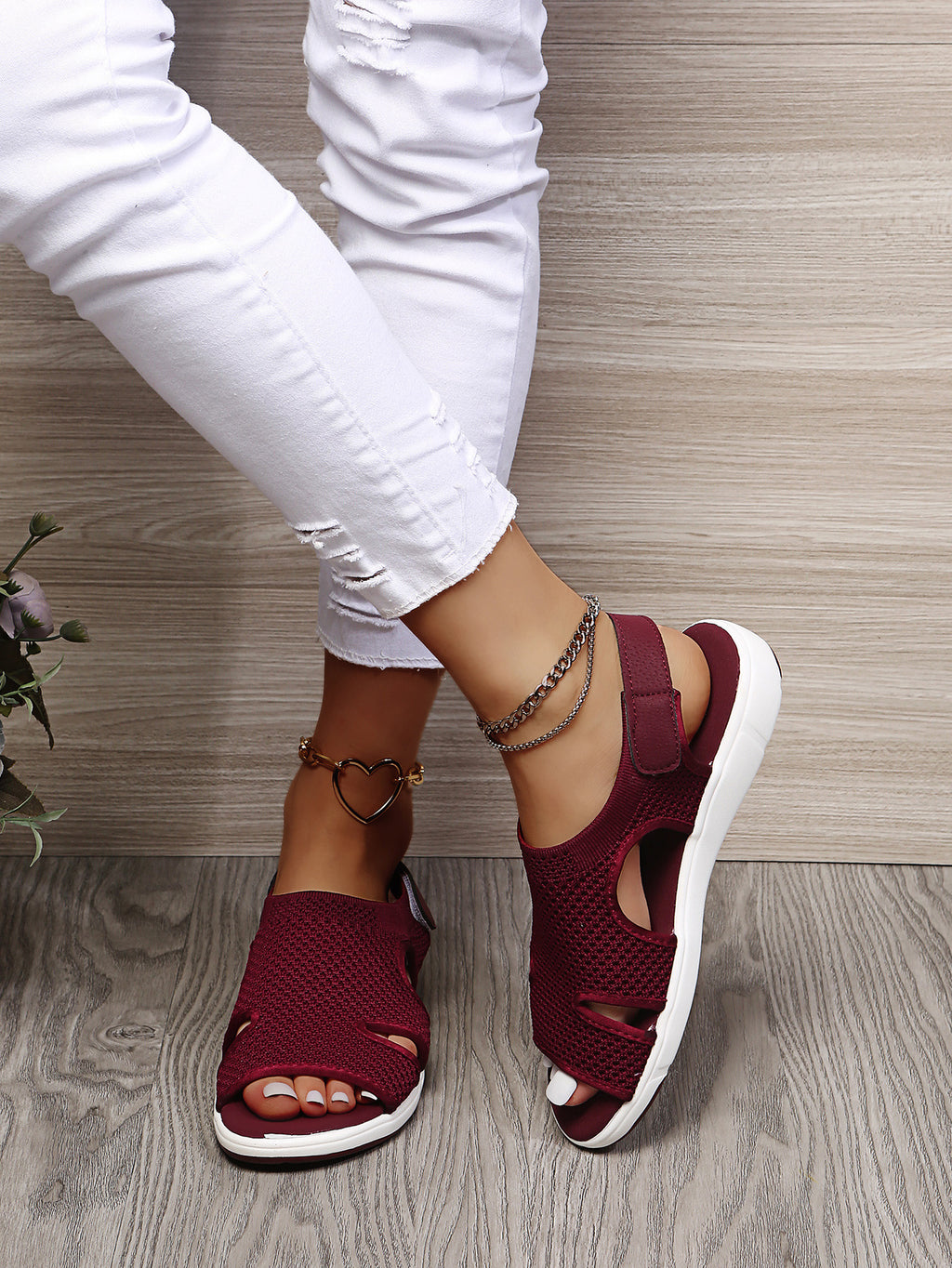 2024 summer new women's sandals  word sandals women's, large size elastic flying woven women's sandals 35-44 wholesale