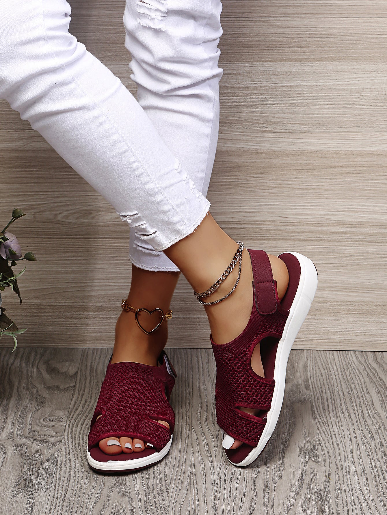 2024 summer new women's sandals  word sandals women's, large size elastic flying woven women's sandals 35-44 wholesale