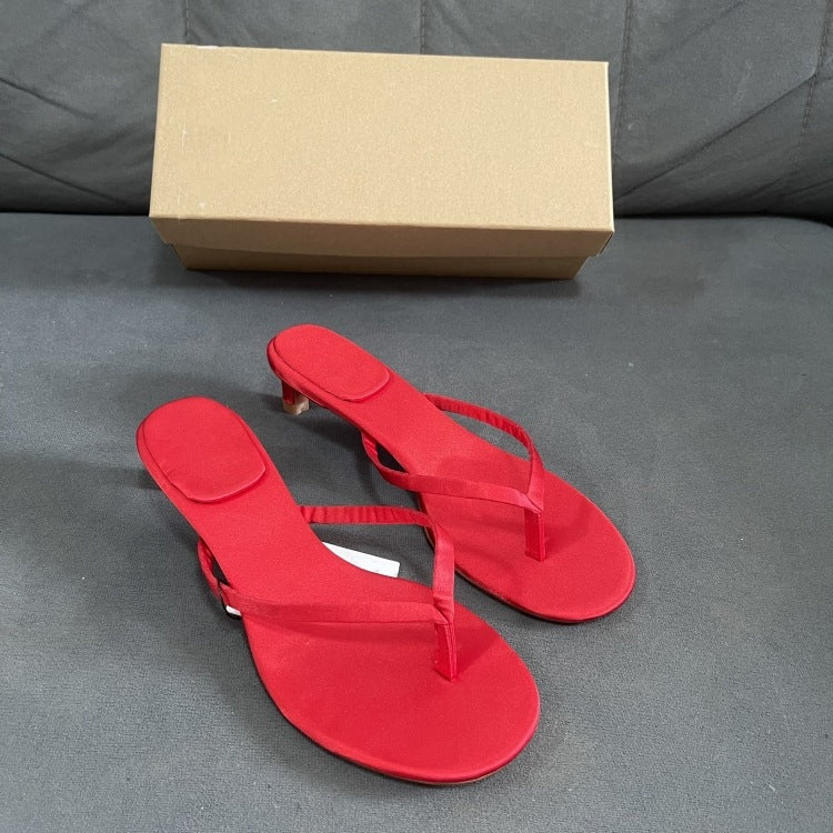 Spanish french cat heel flip flops women's outwear 2024 summer new casualeasiest for matchtravel vacation flip flops