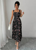 Sense of design new arrivaldress women's summer floral chiffon over-the-knee long skirt short sleeve k-style skirt super fairy style
