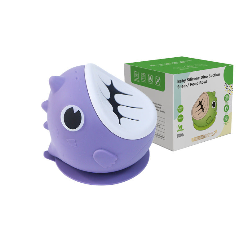 Dinosaur silicone bowl - food grade cartoon baby suction bowl for weaning, steaming, and snacking - drop-proof kids' tableware