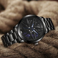 New hollow-out creative tech men's steel band watch with rotating bezel - quartz watch for cross-border e-commerce