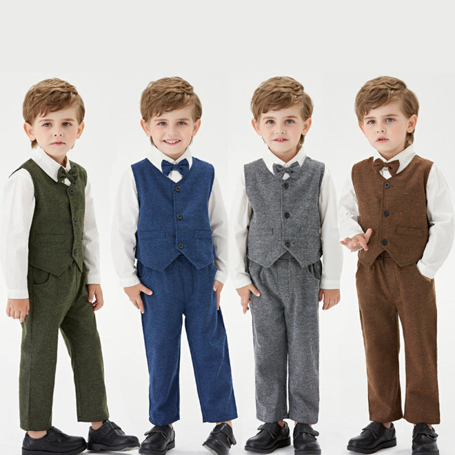 Kids' vest set: long-sleeve shirt suit for boys - gentleman's formal wear, perfect for first birthday celebrations. customization available directly from the manufacturer