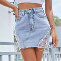 Pre-sale-31012# cross-border women's fashion european and american ins retro ripped personalized high waist slimming look denim half body