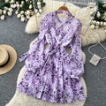 French retroelegancev neck ribbon long sleevesprintingdress women's waist slimming look a line skirt work clothing