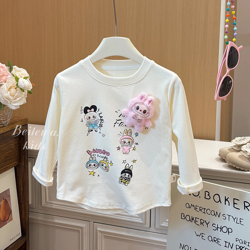 New girls' spring/autumn 3d cartoon casual sweatshirt - versatile korean style fashion top for baby girls - children's clothing