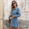 Wishfashion cross-border export independent station  new arrivalfashionlong sleevesilm washed denim mid-length skirt for women