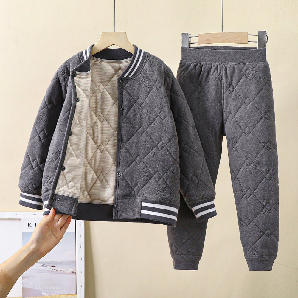 Kids school uniform handy gadgetfall and winternew arrival three-layer quilted cotton boys' cotton coat fleece-linedthickened inner layer girl's cotton jacket type a