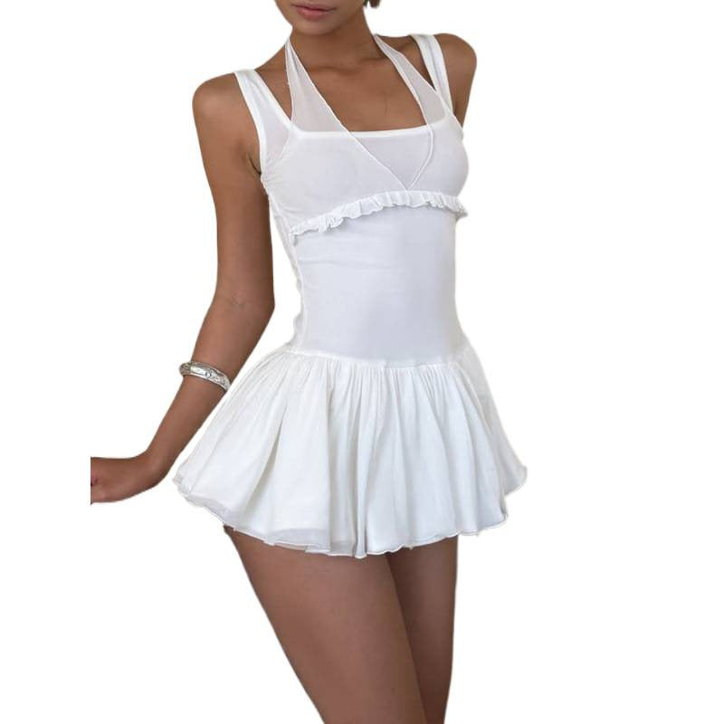 women's clothing  summer new fashionable minimalist elegant solid color spaghetti strap waist-cinching dress