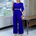 D558 women's foreign trade fashion set : elegant solid color top and wide-leg pants two-piece outfit - european and american style