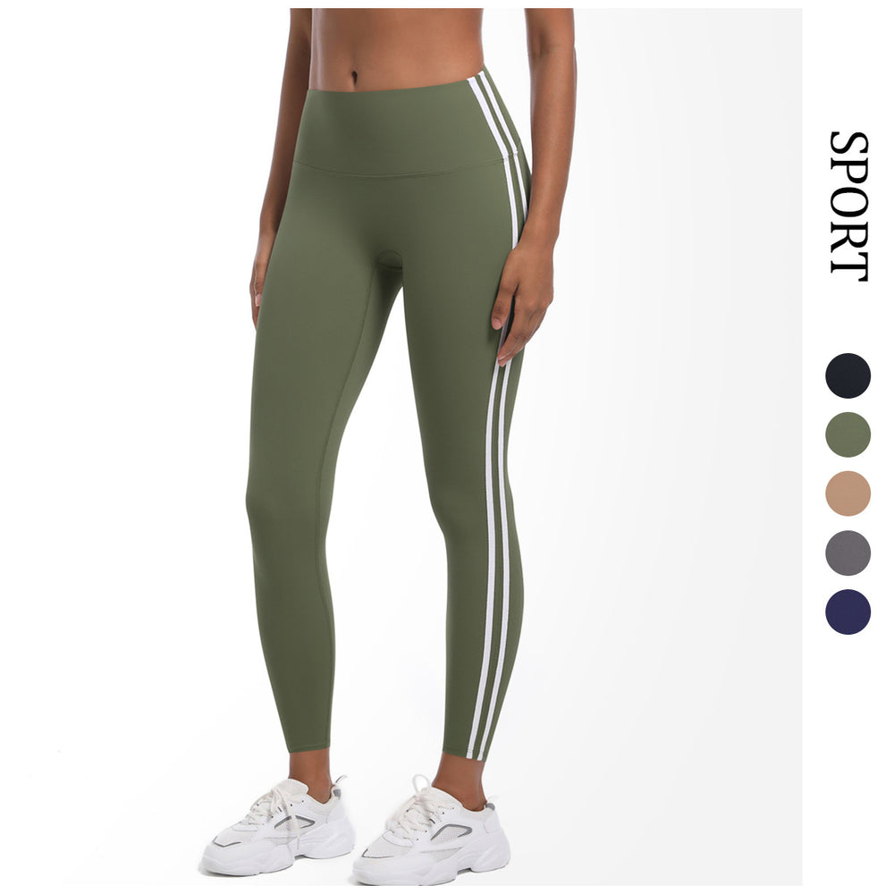 New striped cropped leggings - high waist, slimming, athletic barbie pants - peach lift, running, fitness, yoga pants for women