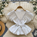 new french style bow tie v-neck ruched short sleeve blouse - korean style, chic, and youthful top for work and casual wear