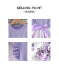 summer children's dress purple knitted flutter sleeve patchwork bowknot floral pattern girls' cute dress