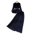 French work clothing style purple lantern sleeve waist pleated skirt for women autumelegantfashiontwo-piece set