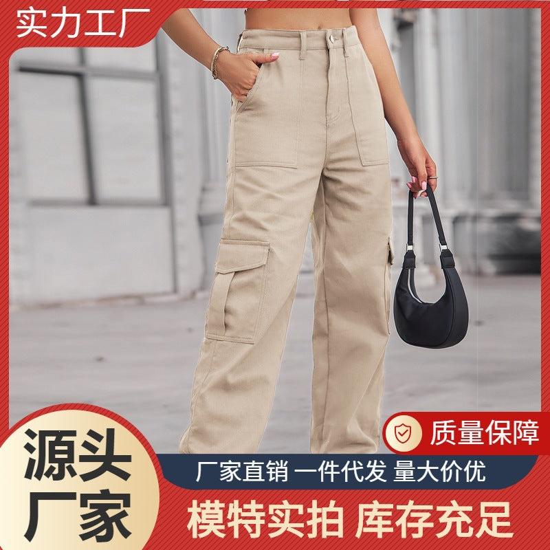 Insfashion cross-border  new arrival denim semi-elastic design stylisheasiest for matchworkwear pants  women's fashion