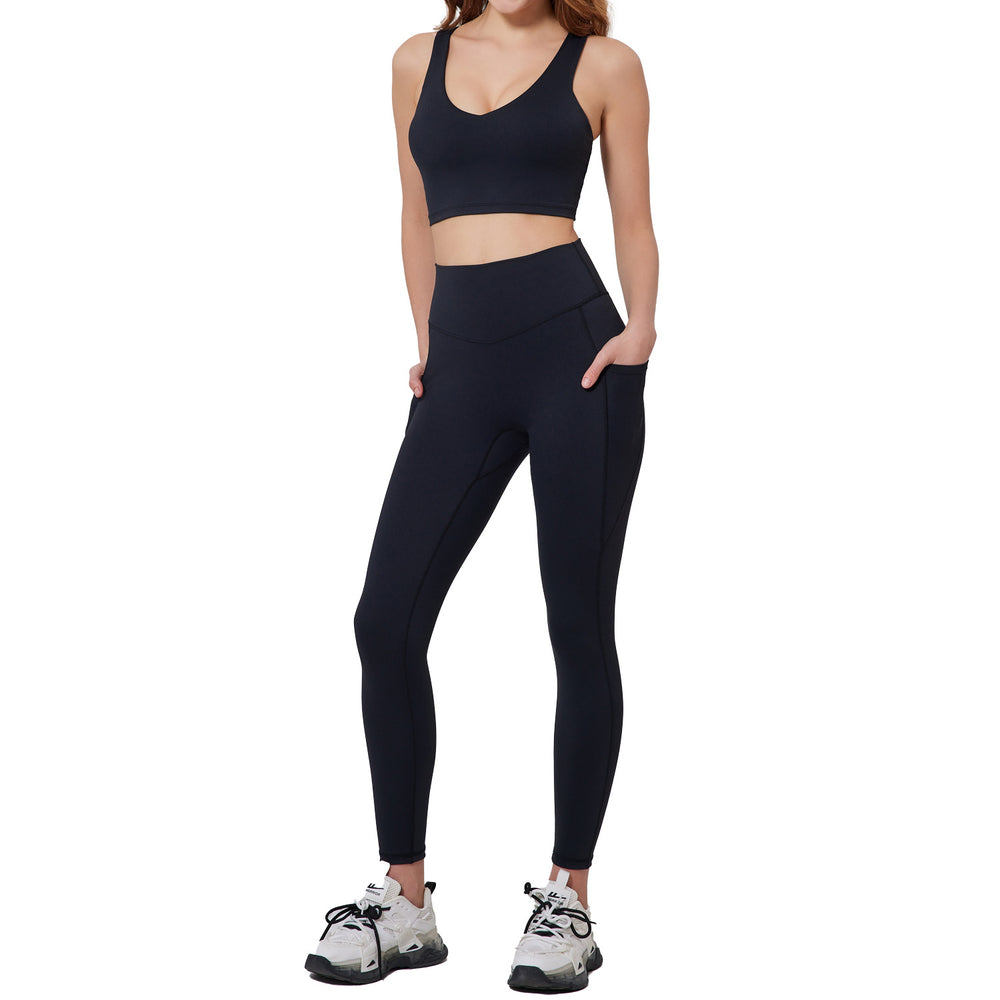 European and american plus size activewear yoga set for women - high waist pocketed compression yoga pants and nude feel workout outfit