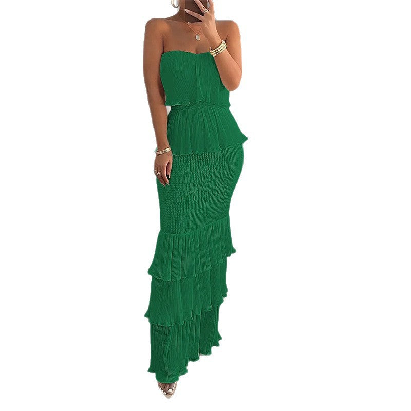 women's summer dress - european & american style export - elegant solid color bandeau cake dress maxi dress