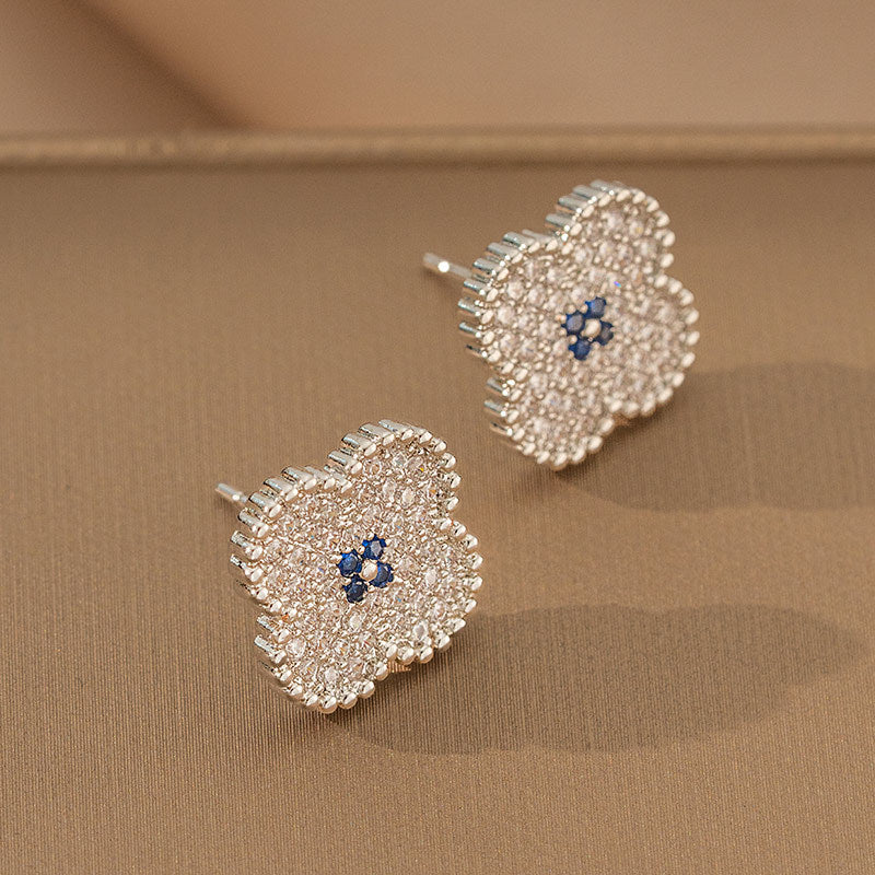 popular zircon-inlaid four-leaf clover necklace, accessible luxury, niche women's summer fashion, non-fading clavicle chain earrings jewelry