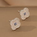 Tz-8302 silver flower earrings [titanium steel chain, copper inlaid zirconium pendant]