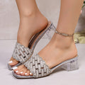 2026 summer new rhinestone braided square toe sandals women's flip flops cross-border women's shoes one piece dropshipping wholesale collection