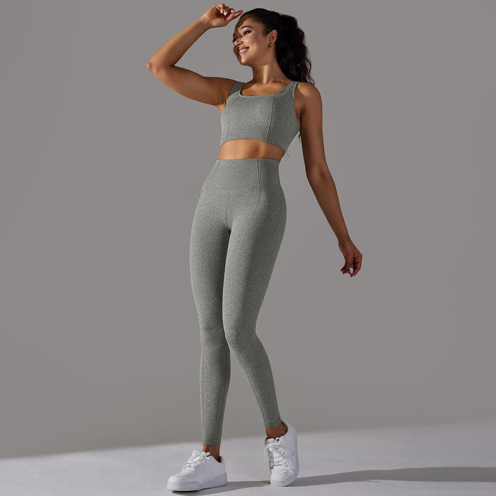 new arrival seamless jacquard knitting yoga wear breathable tight sports suit high waist hip lifting running fitness wear