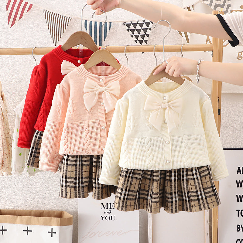 Girls' cardigan sweater set - two-piece autumn  collection - baby girl outerwear - chanel-inspired girls' outfit