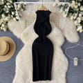 Sense of design cross halter sleeveless dress female elastic tight hip-hugging mid-length skirt summersexyknitting skirt