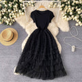 European and american style light luxury high-end women's summer dress - mesh panel design, slimming waist, ethereal long dress