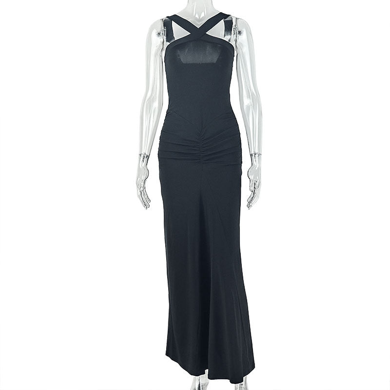 European and american style solid color women's party dress - slim fit bodycon sleeveless maxi dress with cinched waist for an elegant and slimming look