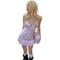 european and american women's clothing  spring new arrival: sweet & sultry lace trim v-neck cami pleated dress