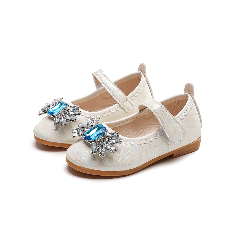 spring/autumn korean style new girls' leather shoes bow princess flats kids' velcro performance dance shoes