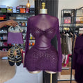 European and american cross-border women's fashion:  summer new arrivals - sexy patchwork purple slim-fit long sleeve dress