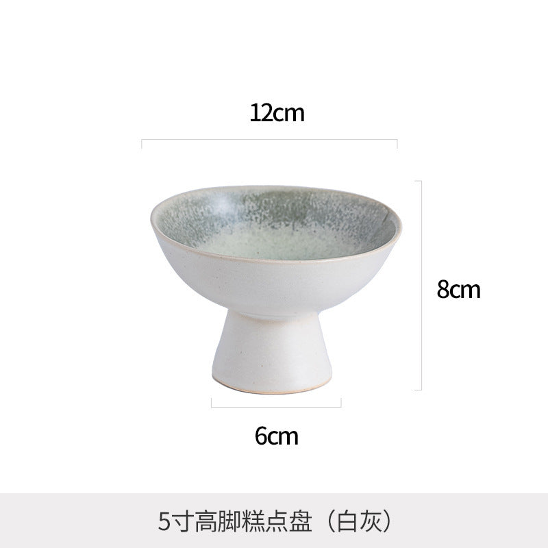 Creative ceramic tall plate for home fruit bowl plate restaurant snacks tea snacks dried fruit plate retro kiln turned ice cream cup