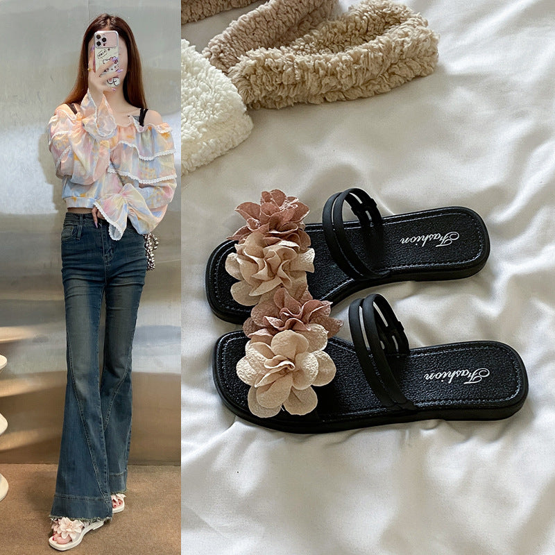 Color block retro floral fairy style women's sandals - summer new comfortable thong sandals for vacation