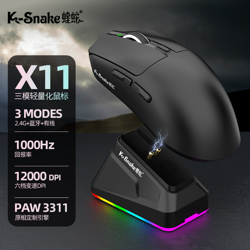 Viper x11 mouse lightweight esports gaming tri-mode wireless bluetooth mouse with charging rgb dock for desktop