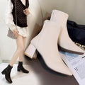 Martin boots for women 2024 new women's boots winter fashion square toe back zipper leather boots women's thick heel mid heel boots for women