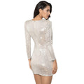 spring new arrivals: european and american style women's clothing - cross-border  dress - v-neck long sleeve irregular fashion sequin mini dress