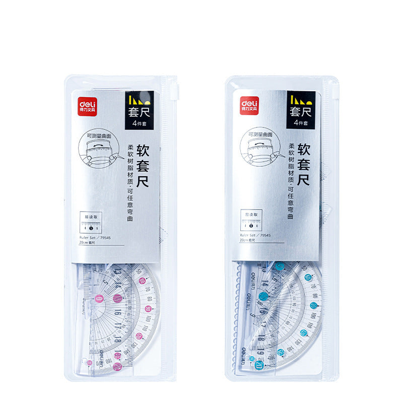 Deli 79545 soft ruler four-piece 20cm straight ruler triangular ruler protractor student stationery for exam drawing