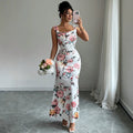 summer  cross-border e-commerce european and american women's fashion printed slim-fit slit backless camisole dress