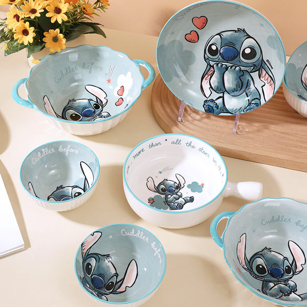 Stitch ceramic bowl high value handle bowl children adult universal tableware cartoon rice bowl soup bowl noodle bowl disc